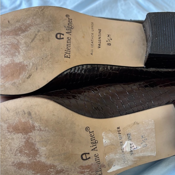 Etienne Aigner Dark Brown Croc-Embossed Leather Loafers with Gold Accent - Picture 7 of 8